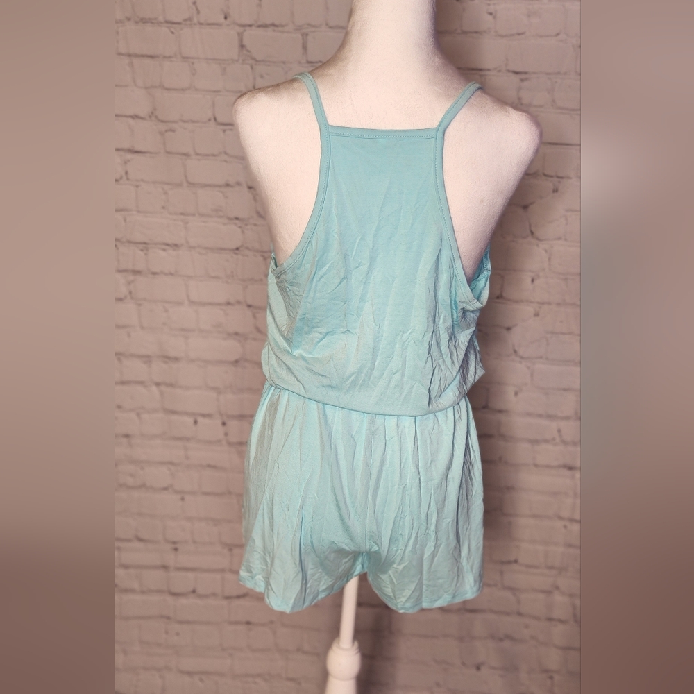 Womens Loose V Neck Spaghetti Strap Short Jumpsuit Romper - Picture 3 of 8